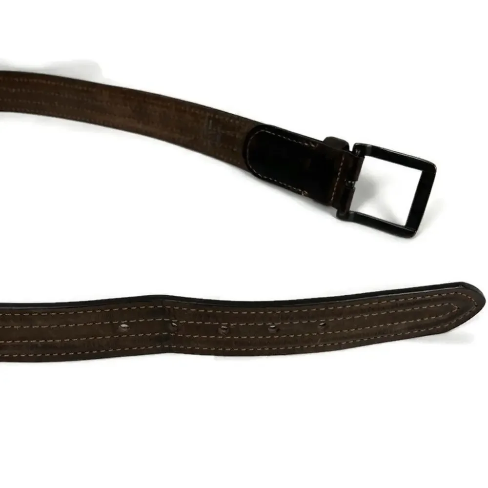 COLUMBIA Brown Men's Leather Belt Topstitch Bronze-Tone Buckle Size 34 Preppy